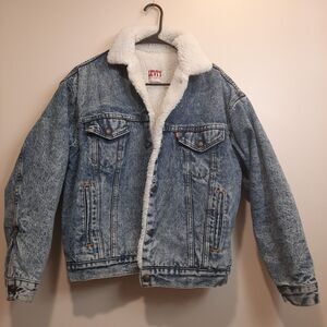 Levi’s 70609 Sherpa Lined Denim Trucker Jacket Men’s Blue Western Winter Coat M